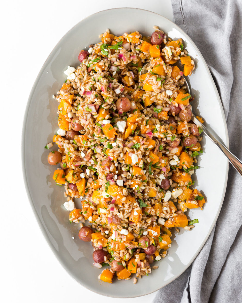 butternut squash salad with roasted grapes and farro | With Spice