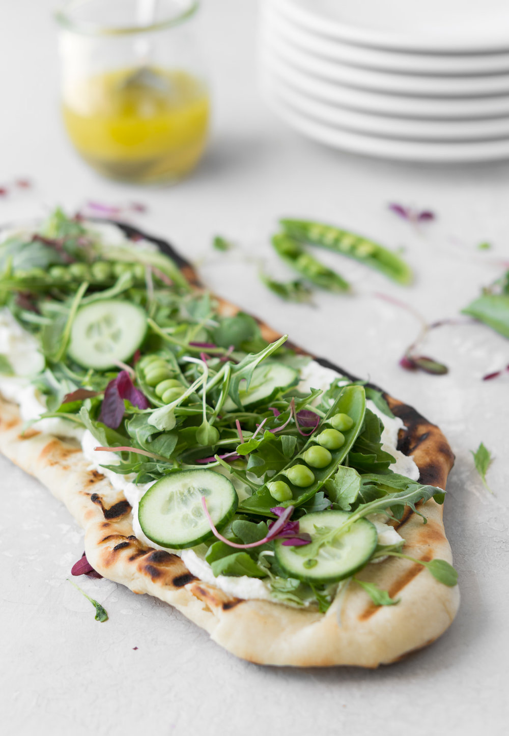 grilled flatbread with ricotta, arugula and peas | With Spice