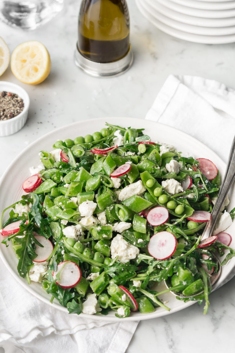 sugar snap pea salad with radishes, feta and arugula | With Spice