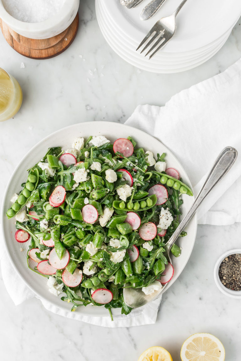 sugar snap pea salad with radishes, feta and arugula | With Spice