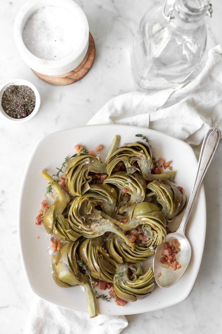 Braised Artichokes With Pancetta, Shallots And Thyme | With Spice