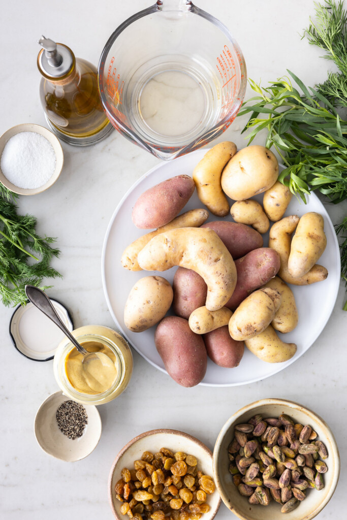 ingredients_fingerling potatoes, raisins, herbs, pistachios