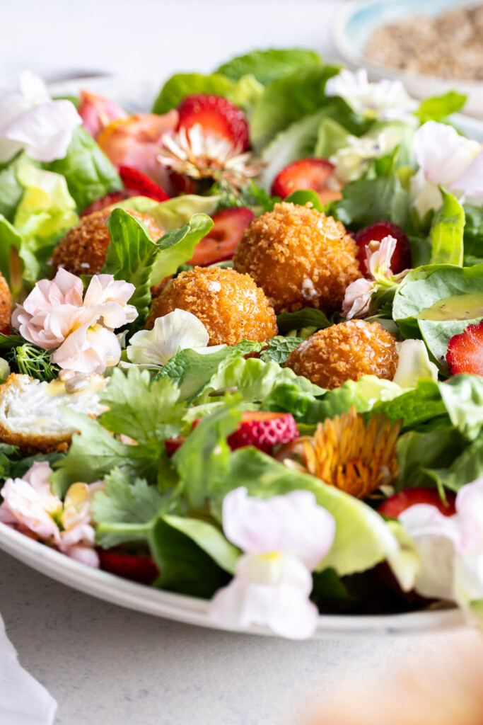 fried goat cheese salad with strawberries