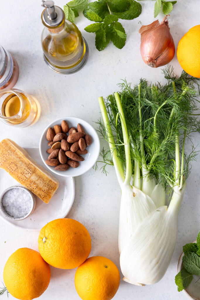 ingredients_oranges, grapefruit, fennel, almonds, parmesan, shallot, mint