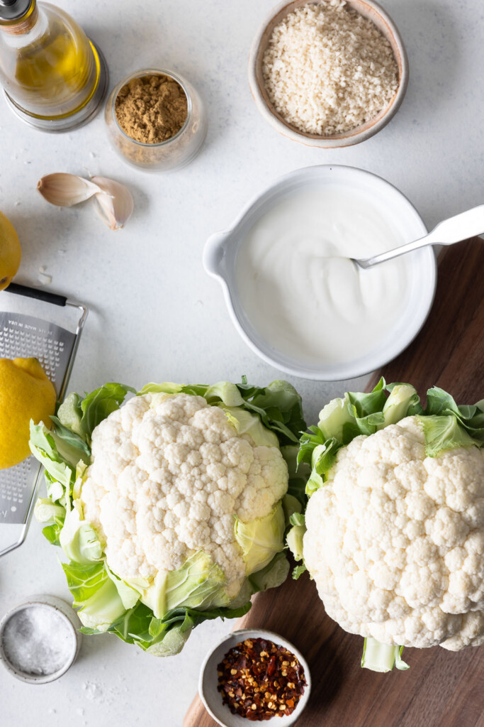 ingredients_cauliflower, butter, cumin, lemon, panko yogurt